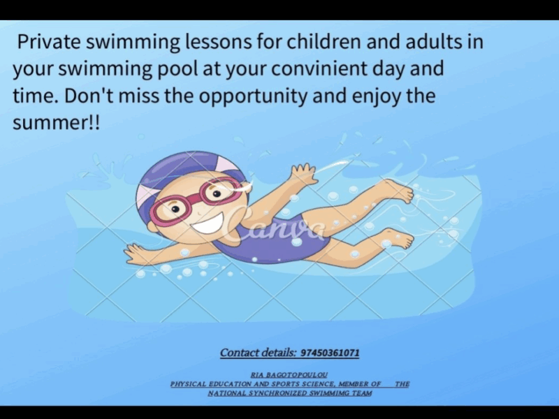 Private swimming lessons for children and adults